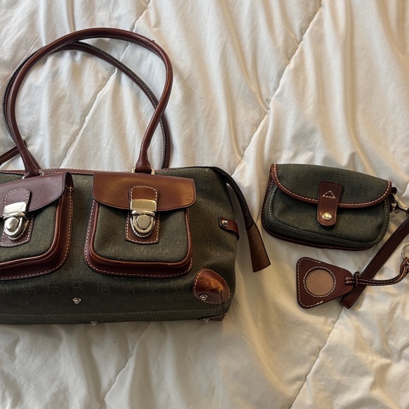 Vintage Doony & Burke Olive Green and Brown Women's Satchel Handbag w coin purse - Picture 6 of 6